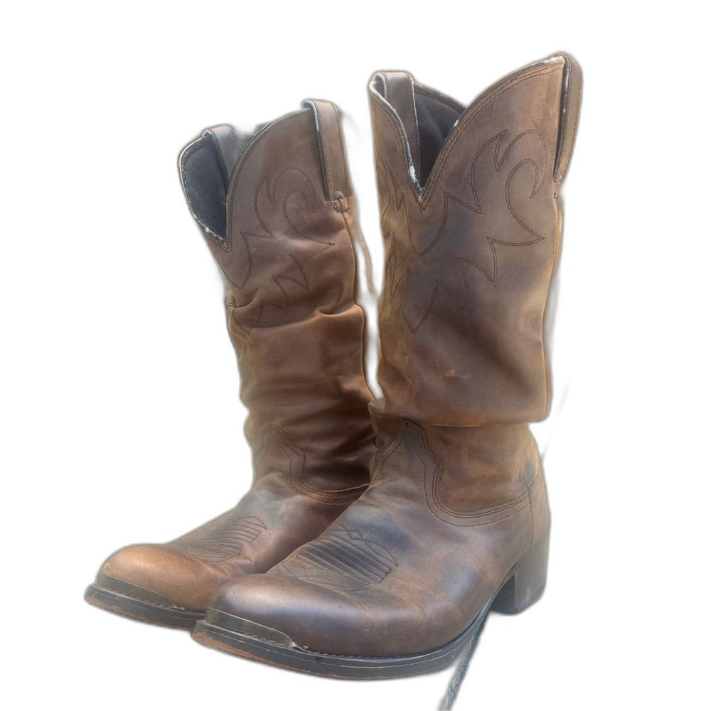 Mens Durango® Crumpled Distressed Tan Western Steel Toe Heeled Cowboy Boot 8.5